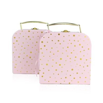Μπομπονιέρες βάπτισης βαλιτσάκι ροζ χρυσό με αστεράκια και πουά