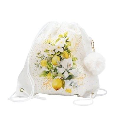 Μπομπονιέρες βάπτισης σακίδιο πλάτης λεμόνια με λουλούδια μαζί με μπρελόκ