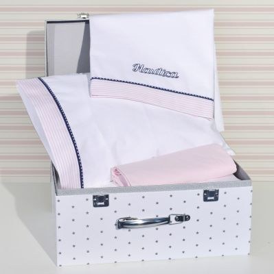 Nautica Σεντόνια Λίκνου Σετ 3τεμ. Ροζ Ριγέ