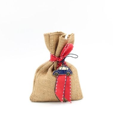 Μπομπονιέρα Βάπτισης Πουγκί με Αμαξάκι