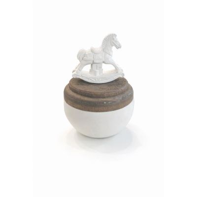 Μπομπονιέρες βάπτισης Κεραμικό Μπολ Λευκό με Ξύλινο Καπάκι & Διακοσμητικό Αλογάκι Καρουζέλ