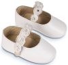 eeeeeeeeeΒαπτιστικά παπούτσια για κορίτσι με chiffon λουλούδια σε λευκό χρώμα.