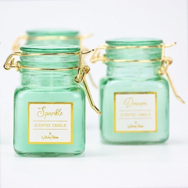 bbbbbbbbbbΜπομπονιέρα βάπτισης κερί βεραμάν green tea με μεταλλικό κλιπ