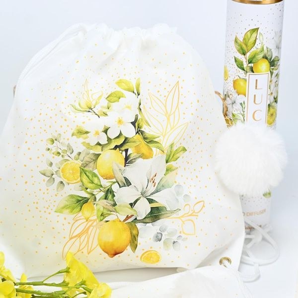 bbbbbbbbbbΜπομπονιέρες βάπτισης σακίδιο πλάτης λεμόνια με λουλούδια μαζί με μπρελόκ