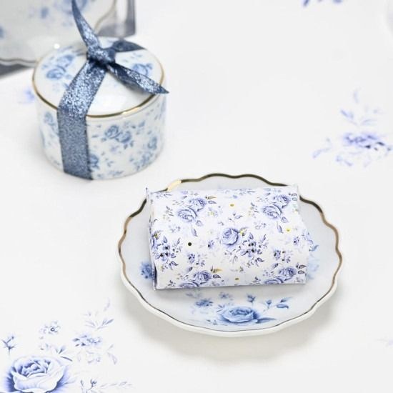 bbbbbbbbbbΜπομπονιέρες βάπτισης πιατάκι πορσελάνη blue flowers Soap Tales