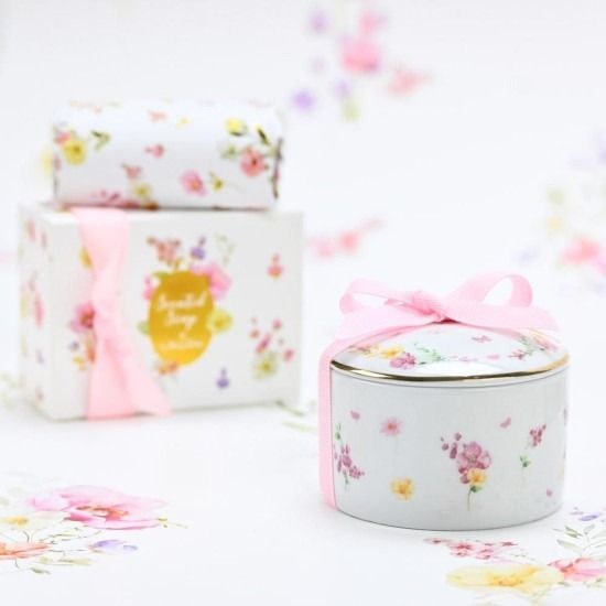 bbbbbbbbbbΜπομπονιέρες βάπτισης μπιζουτιέρα από πορσελάνη pink fleur Soap Tales