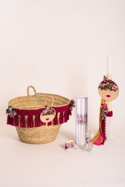 bbbbbbbbbbολοκληρωμένα βαπτιστικά πακέτα για κορίτσια με ψάθινο καλάθι και προσωπάκι