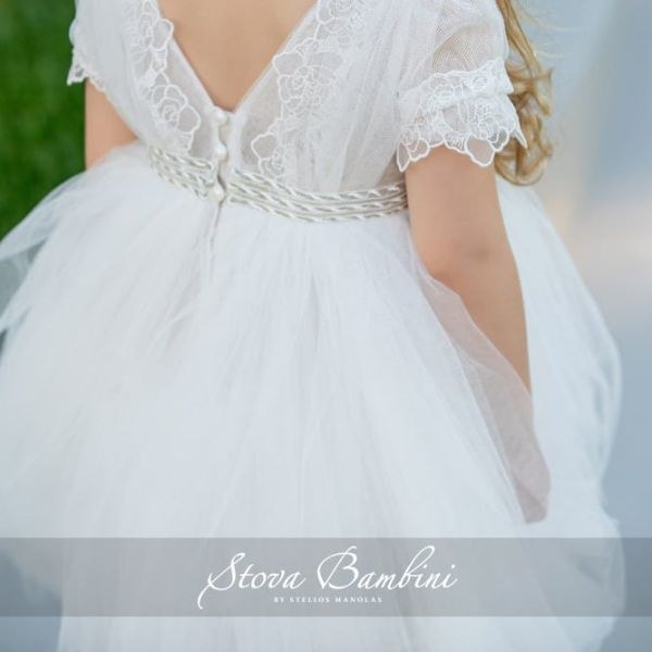 bbbbbbbbbbβαπτιστικά ρούχα για κορίτσι, βαπτιστικό φόρεμα με δαντέλα με λουλούδια στο μανίκι και στο κορσάζ εμπρός και στην πλάτη