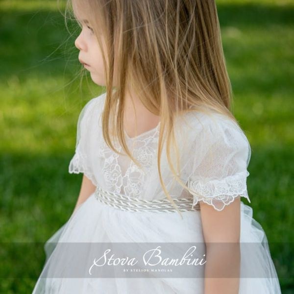 bbbbbbbbbbβαπτιστικά ρούχα για κορίτσι, βαπτιστικό φόρεμα με δαντέλα με λουλούδια στο μανίκι και στο κορσάζ εμπρός και στην πλάτη