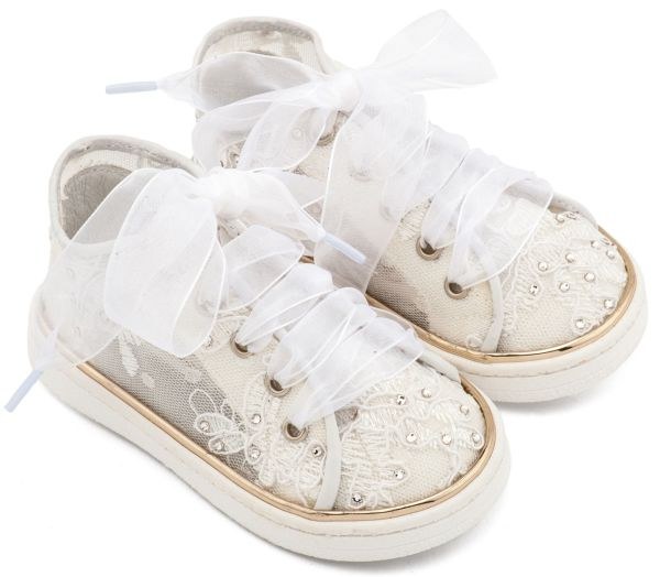 bbbbbbbbbbSneaker απο Ύφασμα Φιλντιρέ Λουλούδια με Δερμάτινες Λεπτομέρειες και Chiffon Κορδόνι σε λευκό Χρώμα
