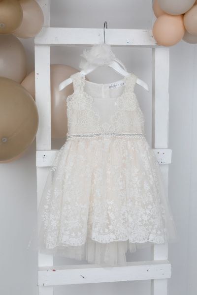 bbbbbbbbbbΙβουάρ δαντελένιο βαπτιστικό φόρεμα με κρύσταλλα και τούλι, ιδανικό για ρομαντικές βαπτίσεις υψηλής αισθητικής.