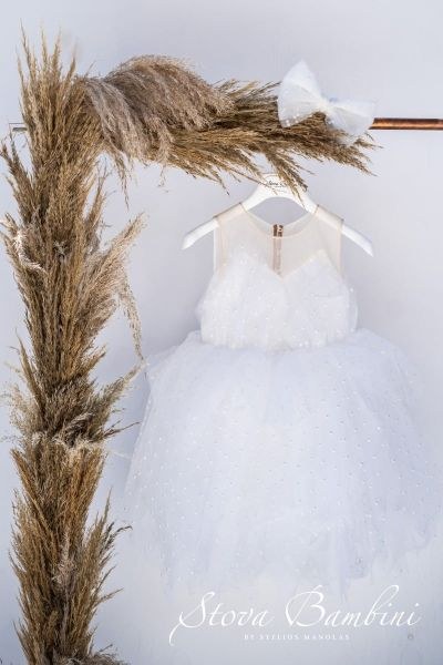 bbbbbbbbbbβαπτιστικά ρούχα - βαπτιστικά φορέματα για κορίτσι από την Stova Bambini. Διακοσμημένο από πουά κεντημένο γαλλικό τούλι.