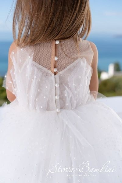 bbbbbbbbbbβαπτιστικά ρούχα - βαπτιστικά φορέματα για κορίτσι από την Stova Bambini. Διακοσμημένο από πουά κεντημένο γαλλικό τούλι.