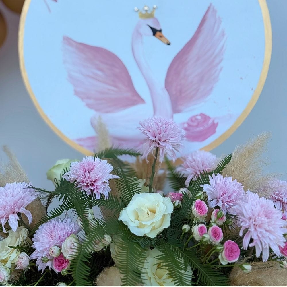 Candy bar βάπτισης για κορίτσι με θέμα τον κύκνο