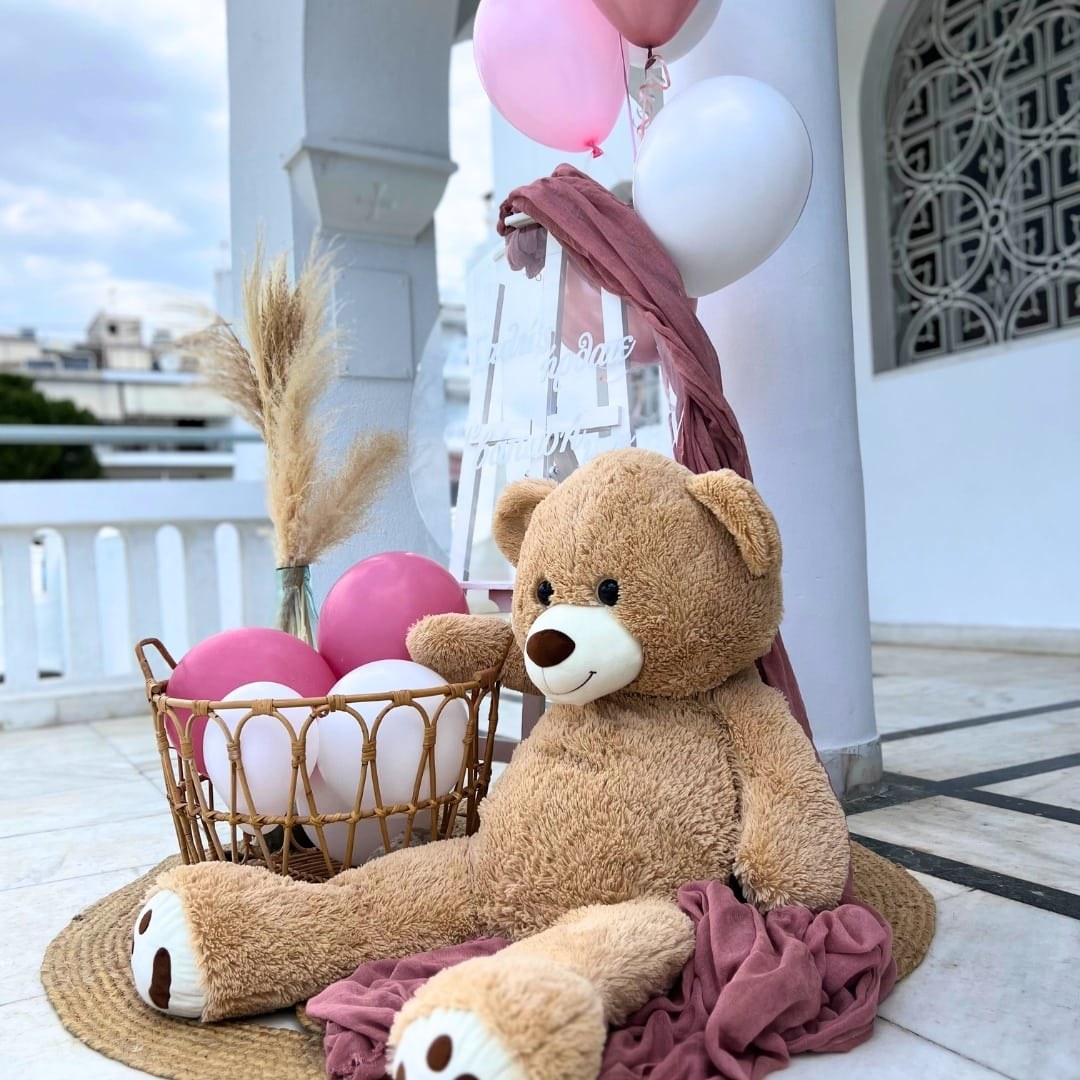Στολισμός βάπτισης με μπαλόνια και αρκουδάκια για κορίτσι 