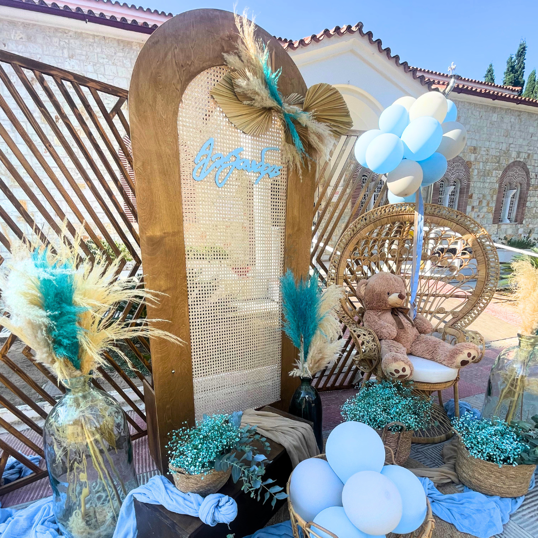 Στολισμός βάπτισης για αγόρι με θέμα το αρκουδάκι