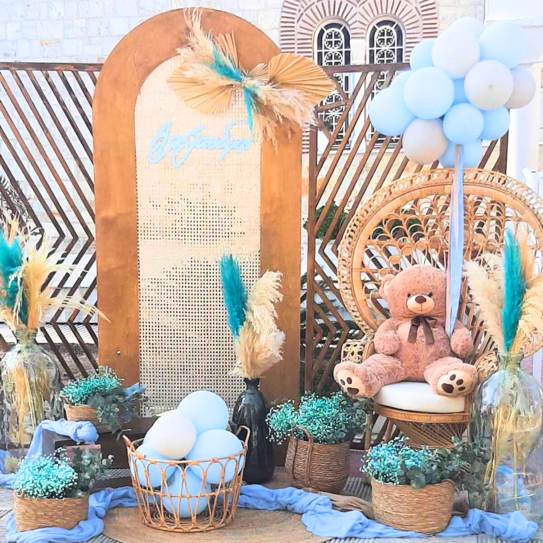 Στολισμός βάπτισης για αγόρι με θέμα το αρκουδάκι