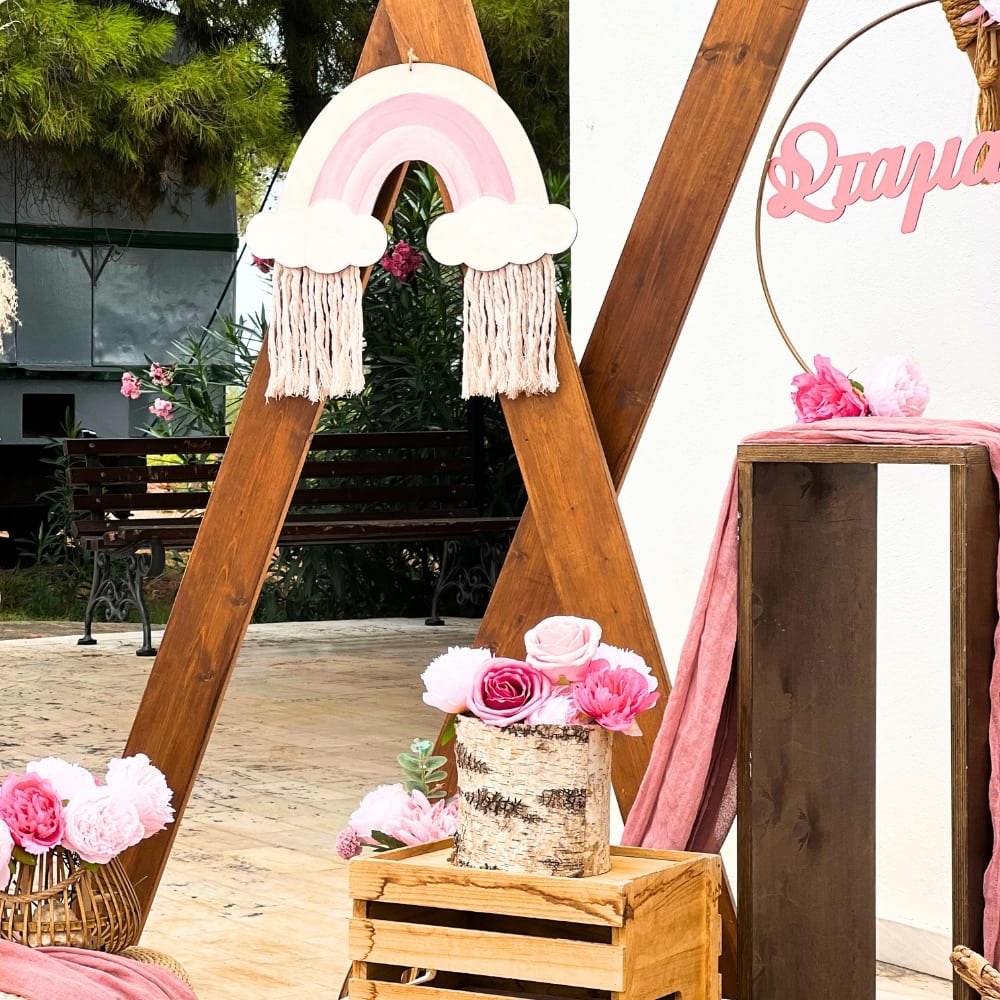 Boho rainbow στολισμός βάπτισης για κορίτσι