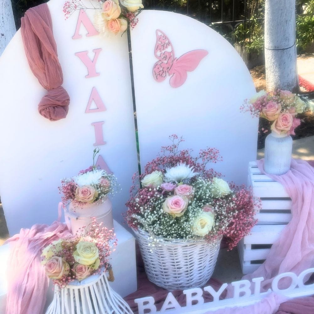 Στολισμός βάπτισης για κορίτσι με θέμα την πεταλούδα