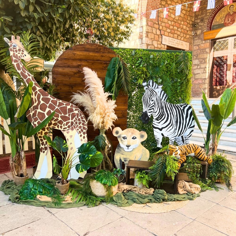 Στολισμός βάπτισης για αγόρι με θέμα τα ζώα της ζούγκλας