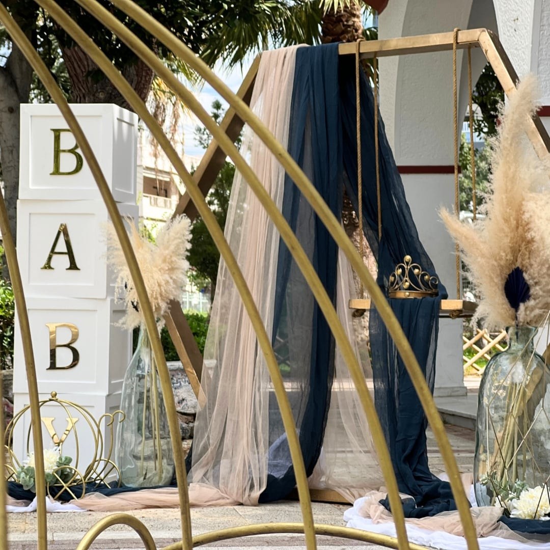 Στολισμός βάπτισης για αγόρι - Royal blue με χρυσές κορώνες