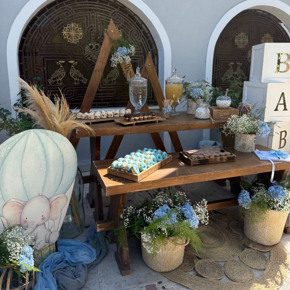 Candy bar βάπτισης για αγόρι με αερόστατο-ελεφαντάκι