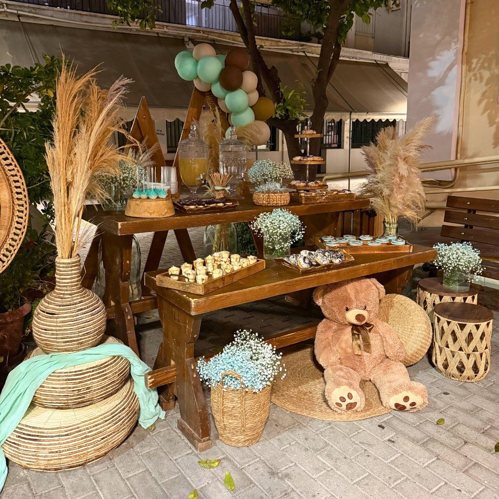 Candy bar βάπτισης για αγόρι με θέμα το αρκουδάκι