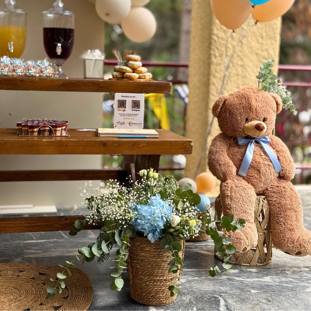 Candy bar βάπτισης για αγόρι με θέμα το αρκουδάκι