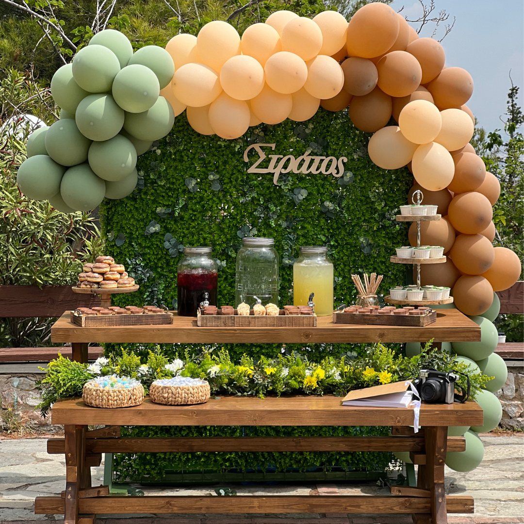 Candy bar βάπτισης για αγόρι με λουλούδια και μπαλόνια