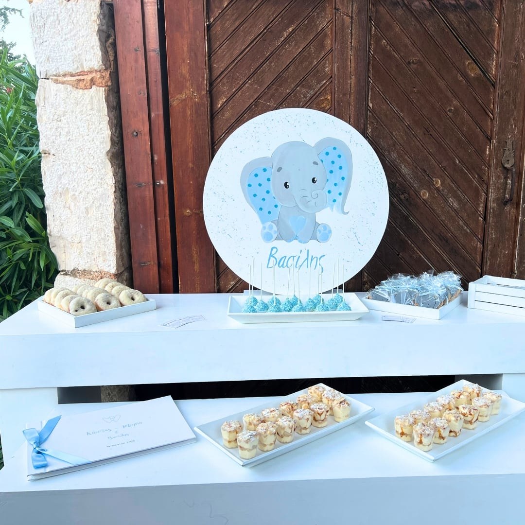 Candy bar βάπτισης με θέμα το ελεφαντάκι