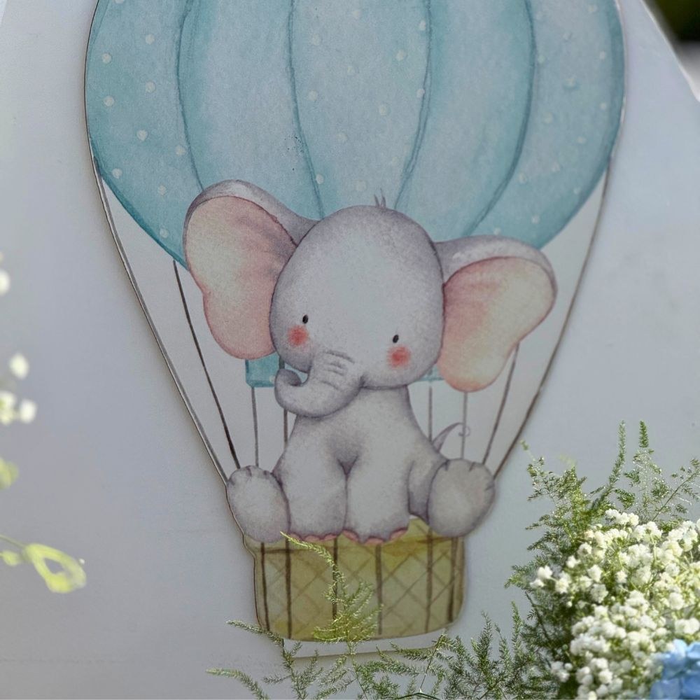 Στολισμός βάπτισης για αγόρι με θέμα αερόστατο-ελεφαντάκι