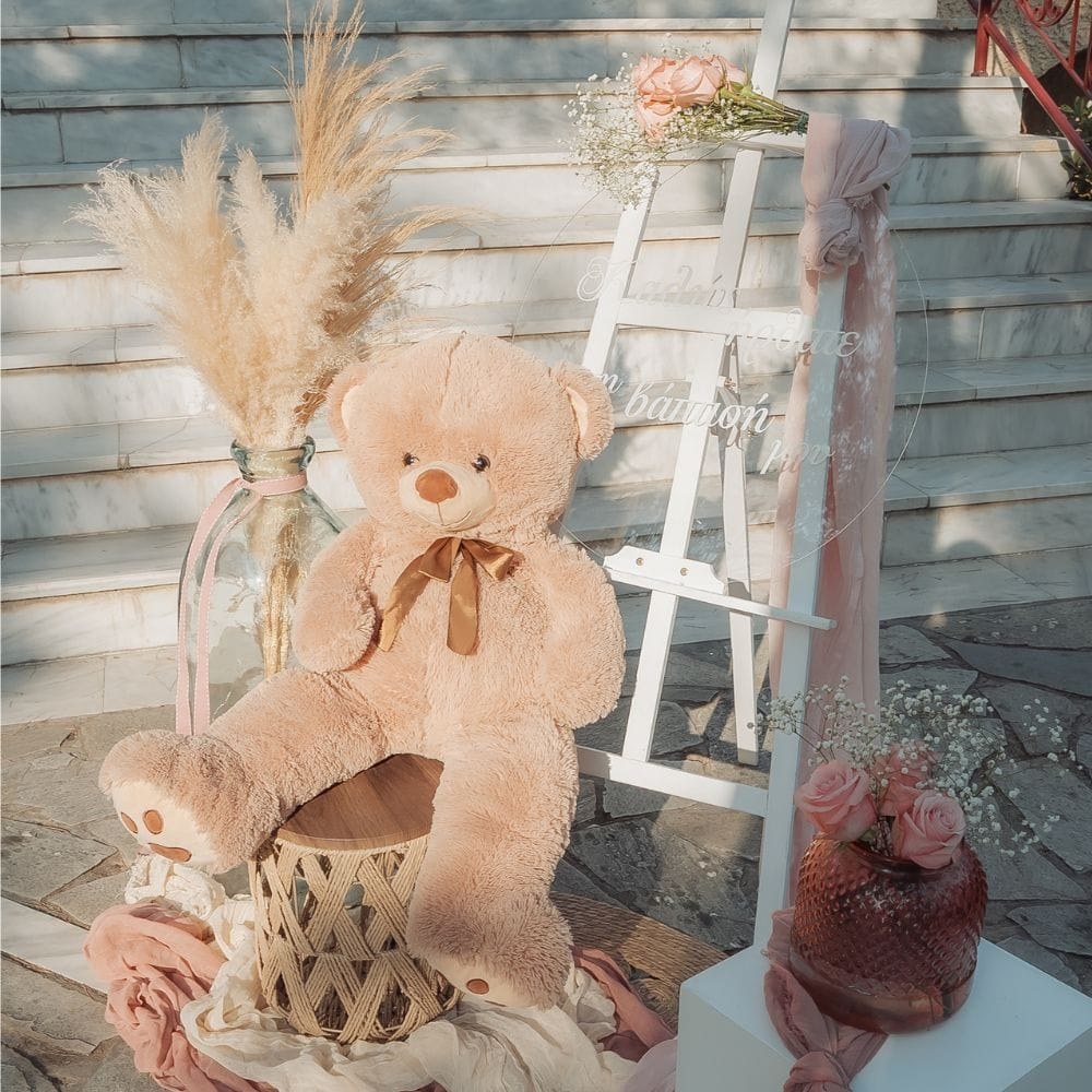 Στολισμός βάπτισης για κορίτσι με θέμα το αρκουδάκι 