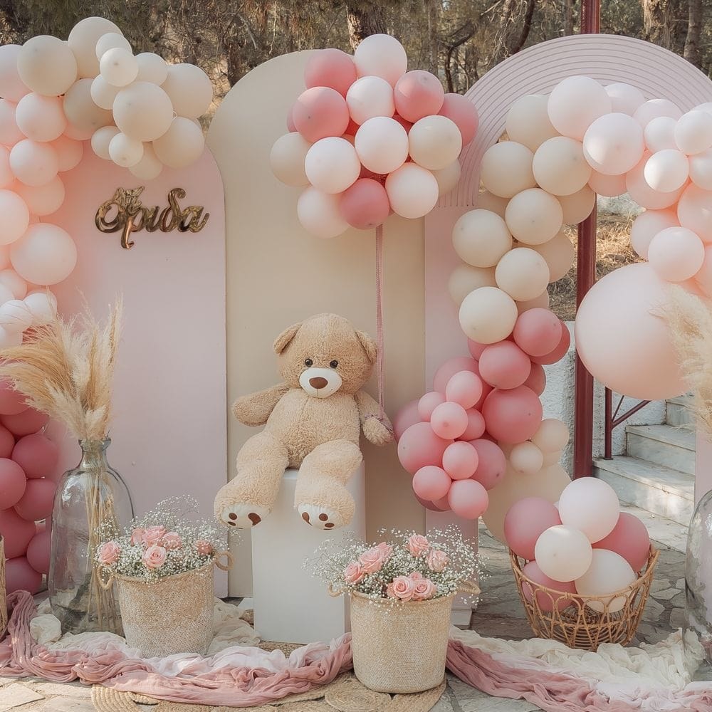 Στολισμός βάπτισης για κορίτσι με θέμα το αρκουδάκι 