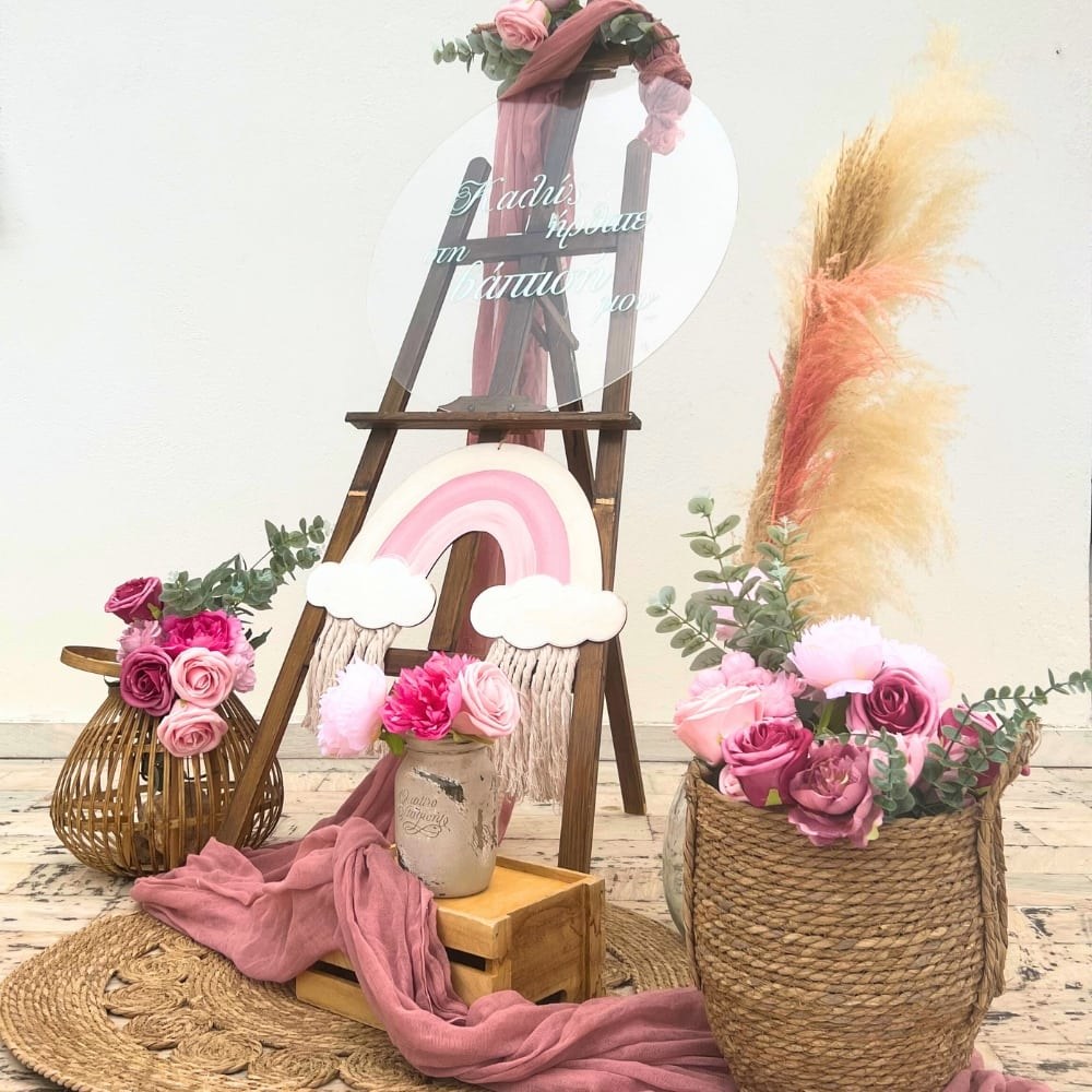 Boho rainbow στολισμός βάπτισης για κορίτσι