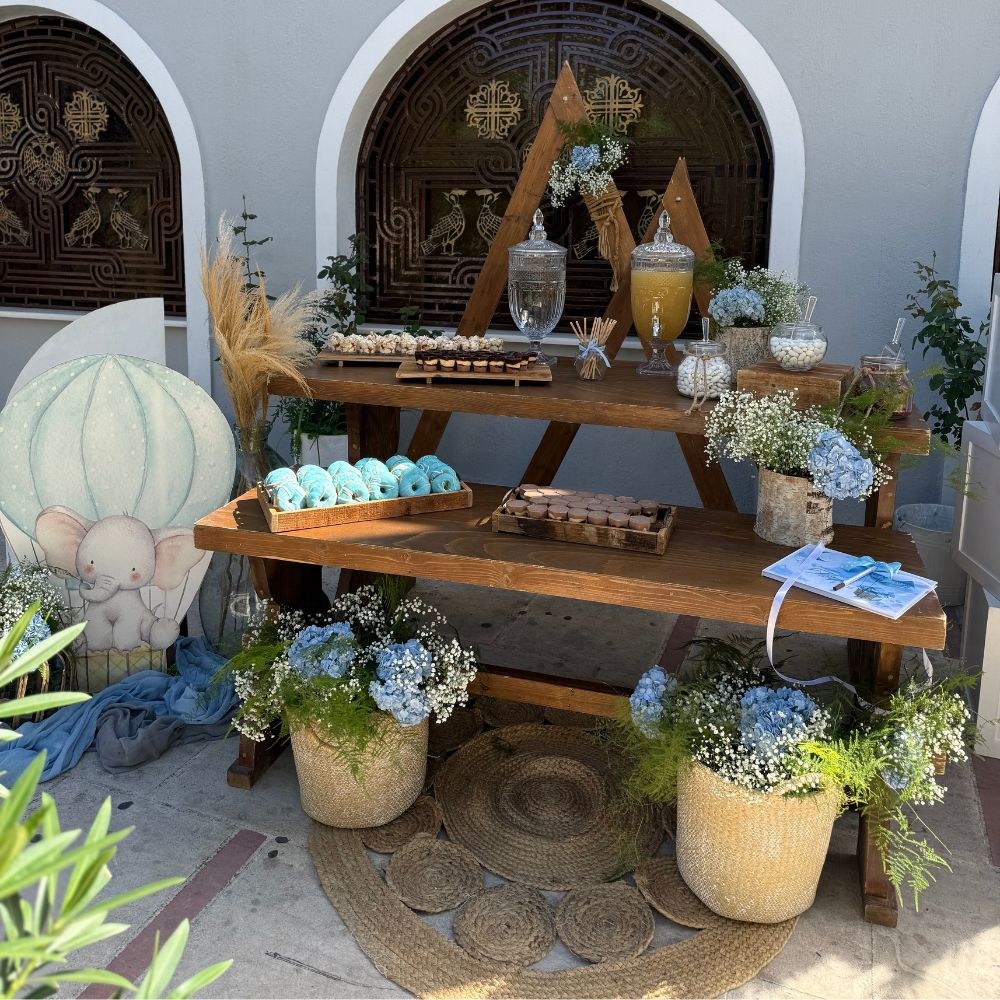 Candy bar βάπτισης για αγόρι με αερόστατο-ελεφαντάκι