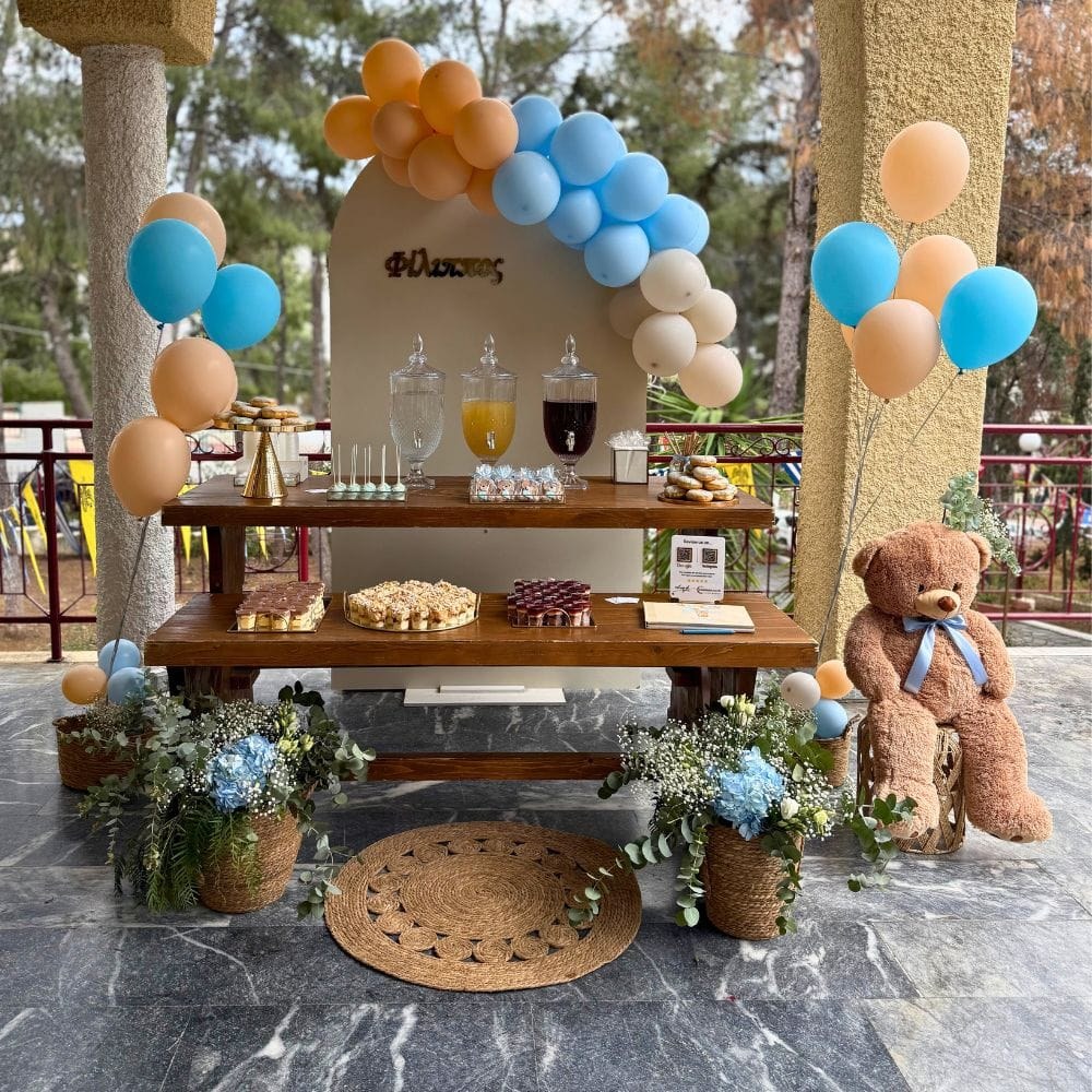 Candy bar βάπτισης για αγόρι με θέμα το αρκουδάκι