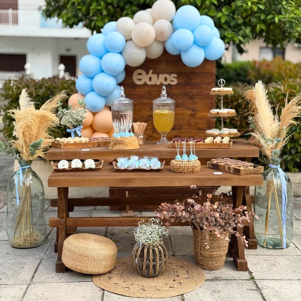 Candy bar βάπτισης για αγόρι με αερόστατο και ελεφαντάκι