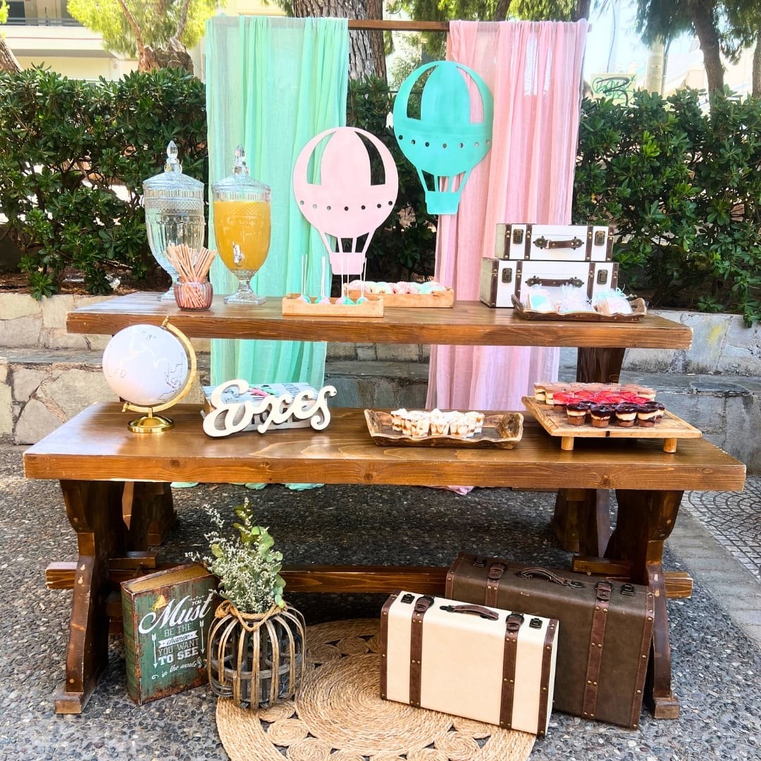 Candy bar βάπτισης για κορίτσι με θέμα το ταξίδι