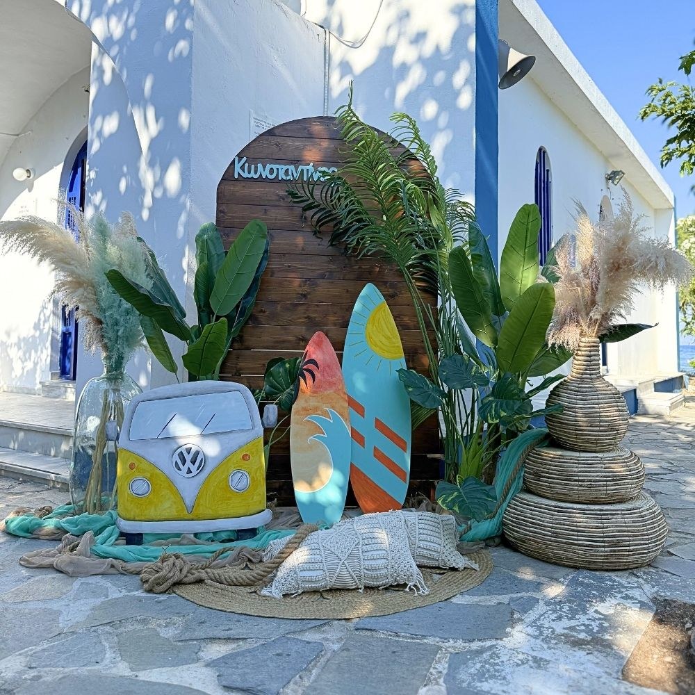 Στολισμός βάπτισης για αγόρι με θέμα Volkswagen Van και Surf