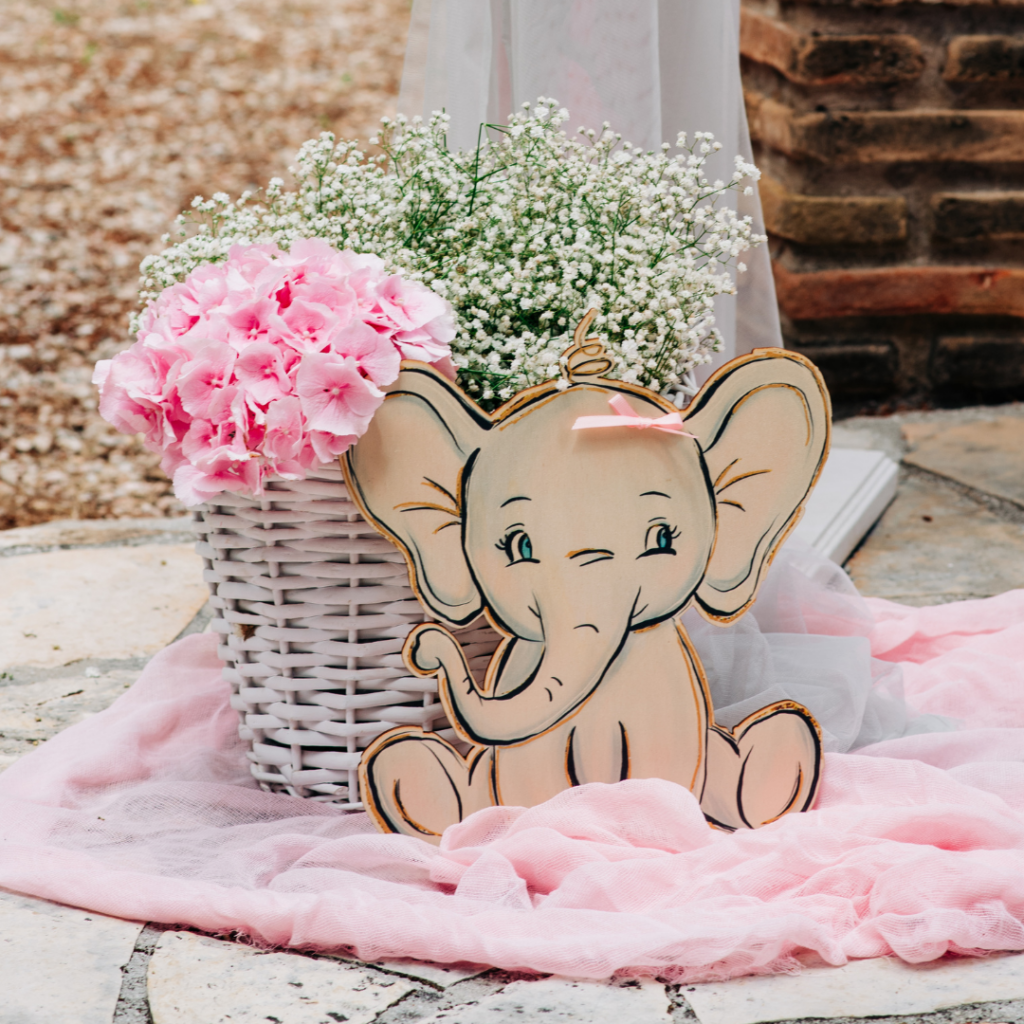 στολισμός βάπτισης για κορίτσι με θέμα ελεφαντάκι