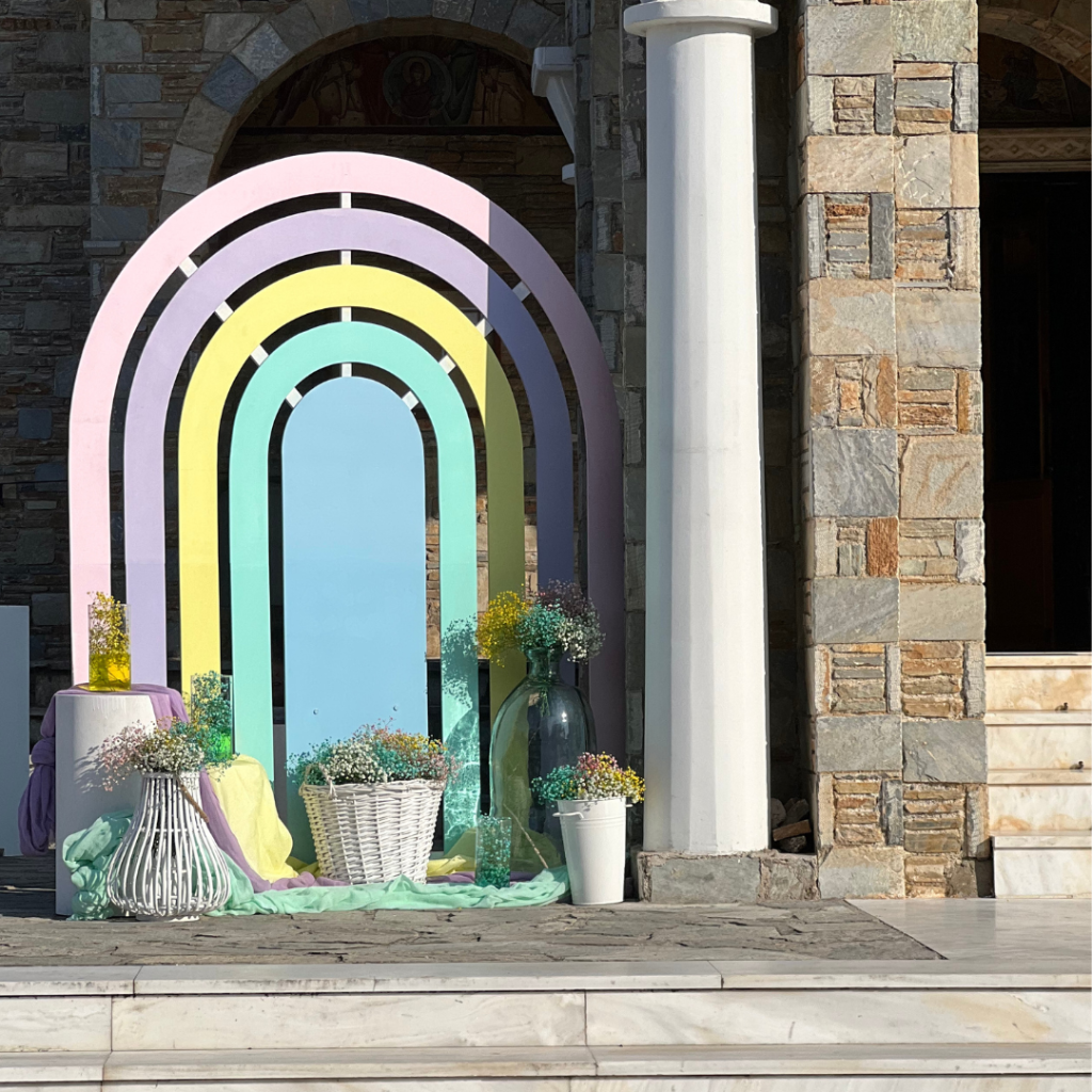 στολισμός βάπτισης ουράνιο τόξο