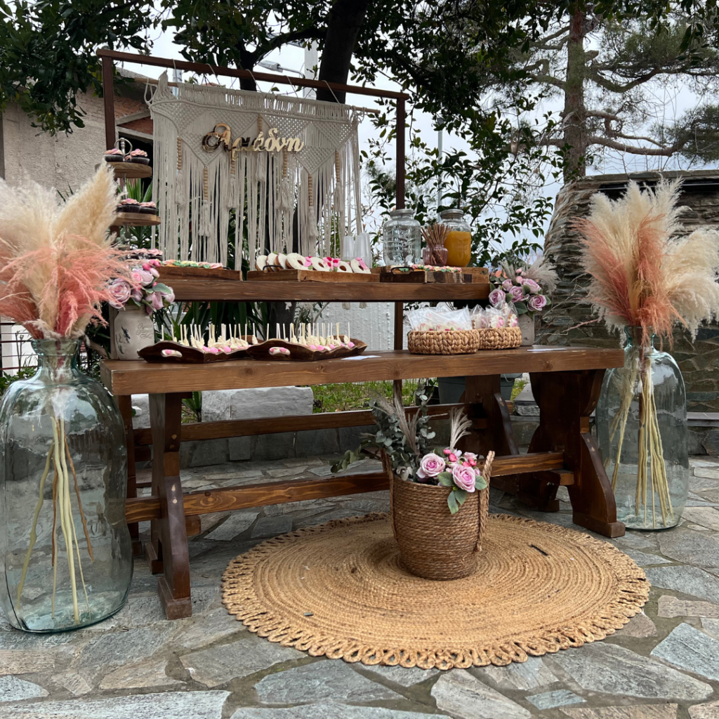 candy bar βάπτισης με boho στοιχεία